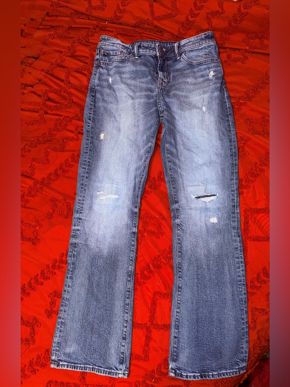 American Eagle Outfitters Medium Blue Distressed Straight Jeans
